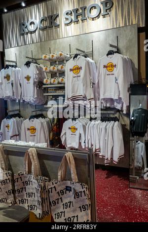 Souvenirs at The Hard Rock Cafe Gift Shop, Times Square, NYC, USA Stock Photo