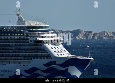 Marseille, France. 04th Aug, 2023. Passenger cruise ship Sky Princess leaves the French Mediterranean port of Marseille. Credit: SOPA Images Limited/Alamy Live News Stock Photo