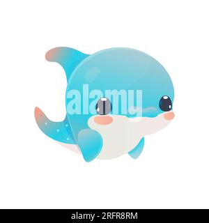 Kawaii sea dolphin vector illustration. Sea creatures underwater ilustration Stock Vector