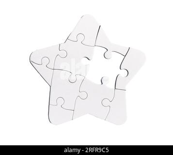 Star shaped puzzle with missing lacking piece isolated on white background. Stock Photo