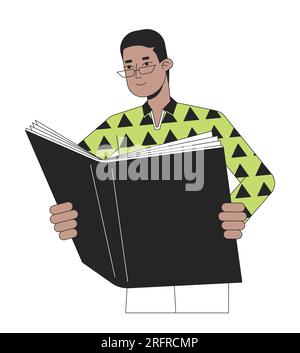 Focused man reading book flat line color vector character Stock Vector