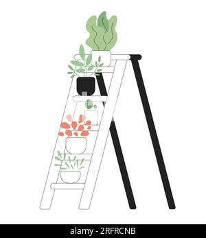 Houseplants on ladder steps monochrome flat vector object Stock Vector
