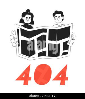 Latinamerican travelers black white error 404 flash message Stock Vector