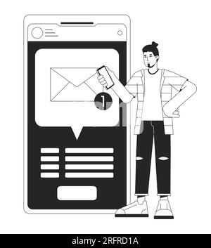 Getting text message bw concept vector spot illustration Stock Vector