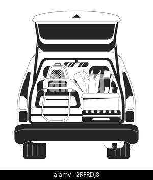 Car trunk with personal belongings flat monochrome isolated vector object Stock Vector