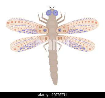 Cute beige dragonfly in kawaii and boho style Stock Vector