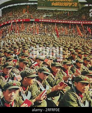 MAO ZEDONG  His Red Little Book being read at a Red Army meeting in the 1960s Stock Photo