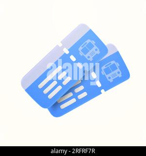 3d couple of blue bus tickets, minimal style, isolated on white background. Public transportation icon, school bus service vector illustration. Vector illustration Stock Vector