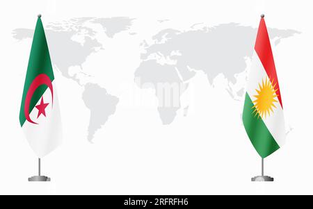 Algeria and Kurdistan flags for official meeting against background of world map. Stock Vector