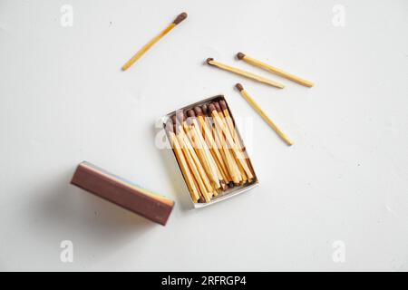 Half opened blank matchbox with matches inside isolated on white Stock Photo