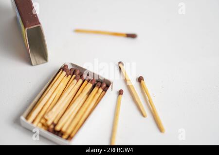 Half opened blank matchbox with matches inside isolated on white Stock Photo