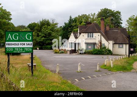 Ascot, Berkshire, UK. 4th August, 2023. The former Loch Fyne Seafood and Grill Restaurant in Ascot, Berkshire is now boarded up and the freehold is for sale. The Loch Fyne restaurant in Ascot opened in August 2018, but has now been closed down permanently. The Loch Fyne restaurant in Wokingham was also closed a few months ago. Loch Fyne is owned by pub chain Greene King. According to their website their other restaurants in Edinburgh, Portsmouth, Woburn and York remain open. Credit: Maureen McLean/Alamy Live News Stock Photo