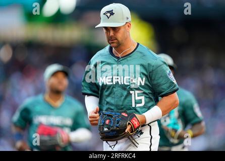 American League's Whit Merrifield, of the Toronto Blue Jays, jogs