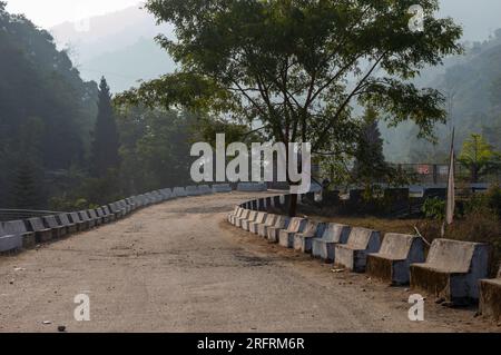 Empty road leading through on mountain forest background.Tabakoshi West Ben.. Stock Photo