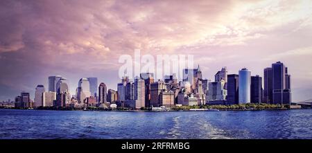 The towers of Lower Manhattan, New York City, fill the horizon. (Circa 2009) Stock Photo