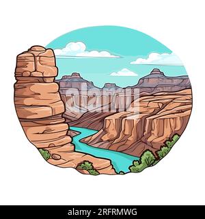 Grand Canyon hand-drawn comic illustration. Grand Canyon. Vector doodle style cartoon illustration Stock Vector