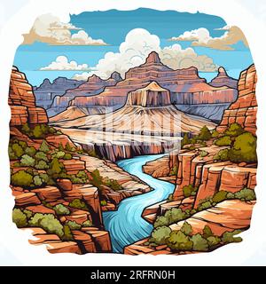 Grand Canyon hand-drawn comic illustration. Grand Canyon. Vector doodle style cartoon illustration Stock Vector