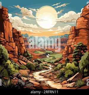 Grand Canyon hand-drawn comic illustration. Grand Canyon. Vector doodle style cartoon illustration Stock Vector