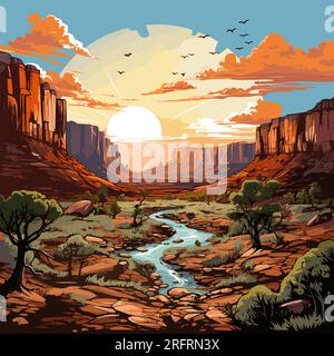 Grand Canyon hand-drawn comic illustration. Grand Canyon. Vector doodle style cartoon illustration Stock Vector