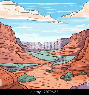 Grand Canyon hand-drawn comic illustration. Grand Canyon. Vector doodle style cartoon illustration Stock Vector