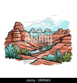 Grand Canyon hand-drawn comic illustration. Grand Canyon. Vector doodle style cartoon illustration Stock Vector