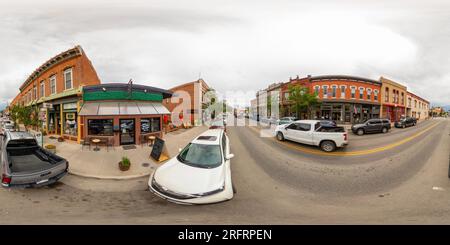 360 degree panoramic view of Salida, CO, USA - July 27, 2023: 360 equirectangular panorama Tonys Waffles Coffee Salida Colorado