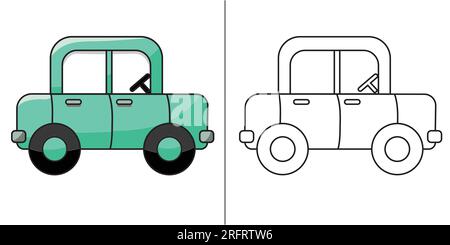 Easy coloring page of a car.  Easy to color for toddlers and little kids.  Very easy to color.  Simple coloring page for kids. Colored Clipart Stock Vector