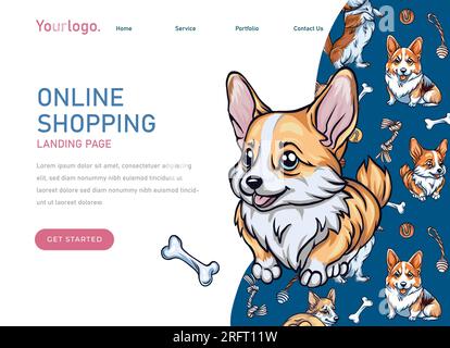 Dog day care landing page design. Modern website home page background template. Stock Vector