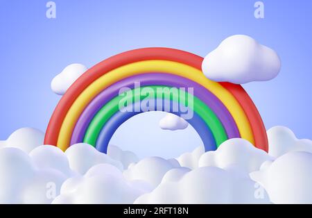 3d Cartoon Rainbow with Clouds Stock Vector