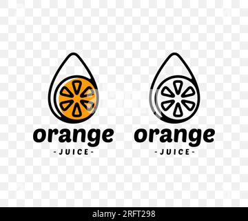 Orange, orange juice, orange in a drop, graphic design. Fruit, drink, food, beverage, juicy and drinking, vector design and illustration Stock Vector