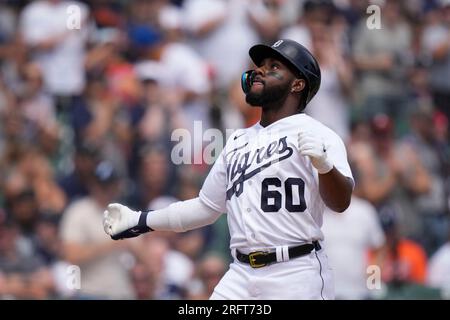 Detroit Tigers' Akil Baddoo looks on during the baseball game against the  Philadelphia Phillies, Thursday, June 8, 2023, in Philadelphia. The  Phillies won 3-2. (AP Photo/Chris Szagola Stock Photo - Alamy