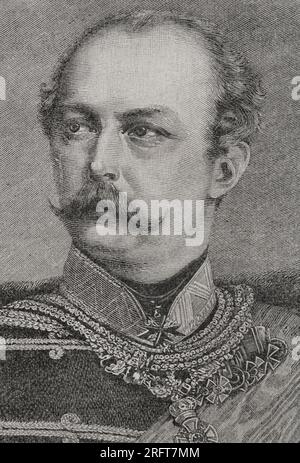 Frederick Charles (1828-1885). Prince of Prussia. Grandson of Frederick William III of Prussia. Portrait. Engraving. 'Historia de la Guerra Franco-Alemana de 1870-1871'. Published in Barcelona, 1891. Stock Photo