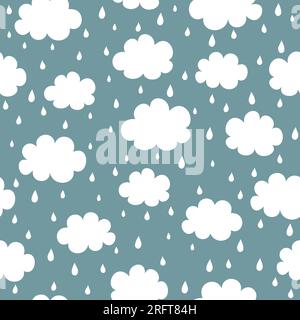 Seamless pattern with clouds and rain drops. Cute background for kids. Vector illustration. Stock Vector