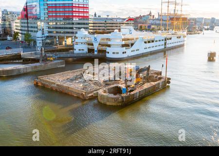 Gothenburg, Sweden - October 17 2021: Foundations of Göta Älvbron being demolished. Stock Photo