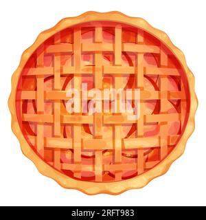 Homemde pie, tart orange top view whole round bakery, dessert in cartoon style isolated on white background. Harvest, warm autumn food. Vector illustration Stock Vector