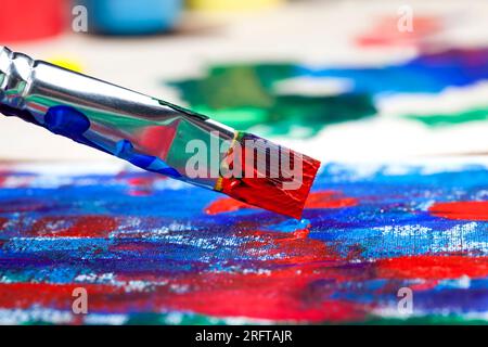 the creative process of drawing by using acrylic paint, acrylic paint for painting pictures, acrylic paints for creative drawing Stock Photo
