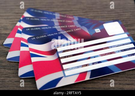 UK Global Health Insurance Card GHIC. The Insurance card which let you get state healthcare in Europe at a reduced cost or for free. Stafford, United Stock Photo