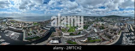Editorial Swansea, UK - August 04, 2023: Panoramic drone view of Swansea City in South Wales UK Stock Photo