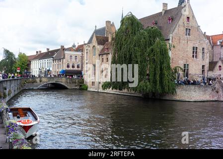 view of the canals of Bruges in the center of the city surrounded by medieval buildings. august 5, 2023 belgium Stock Photo