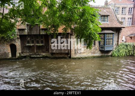 view of the canals of Bruges in the center of the city surrounded by medieval buildings. august 5, 2023 belgium Stock Photo