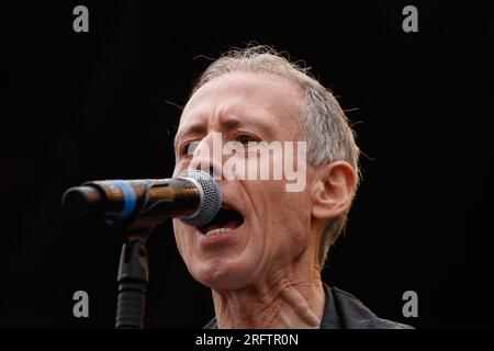 We Are Fabuloso, Preston Park, Brighton, East Sussex, UK. Peter Tatchell speaking at We Are Fabuloso, a concert in aid of Brighton Pride. 5th August 2023. David Smith/Alamy News Stock Photo