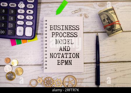 Business process model and notation BPMN is shown using a text. Stock Photo