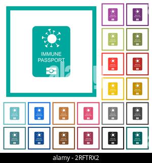 Immune passport flat color icons with quadrant frames on white background Stock Vector