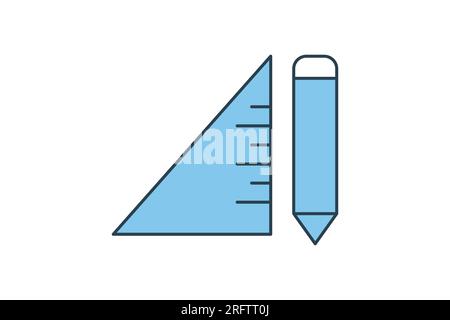 ruler and pen icon. Icon related to stationery. flat line icon style. Simple vector design editable Stock Vector