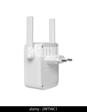 New modern Wi-Fi repeater on light gray background Stock Photo