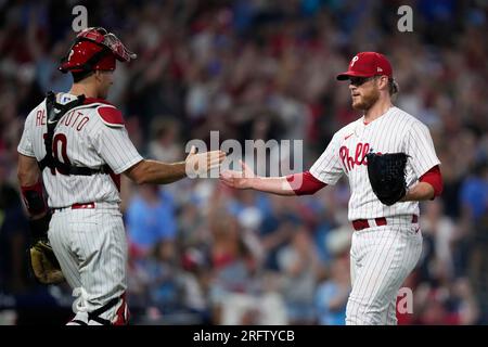 Philadelphia Phillies' J.T. Realmuto plays during a baseball game, Tuesday,  April 25, 2023, in Philadelphia. (AP Photo/Matt Slocum Stock Photo - Alamy