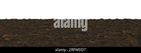 3d illustration of ground surface texture with dry leaves, wet soil material perspective view Stock Photo