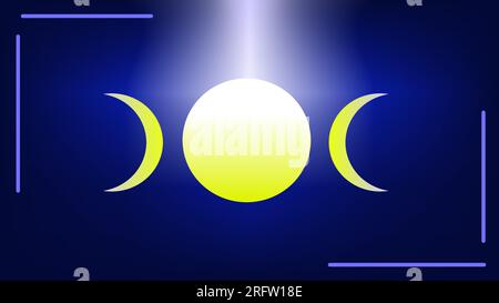 Three golden yellow moon geometric shapes over dark night blue gradient background Stock Vector