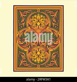 Vintage baroque ornament on card deck with engraved flower vector illustrations for your work logo, merchandise t-shirt, stickers and label designs, p Stock Vector