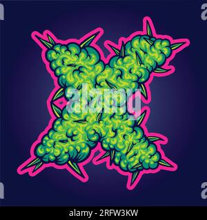 Cannabis monogram initial X with buds texture vector illustrations for your work logo, merchandise t-shirt, stickers and label designs, poster, greeti Stock Vector